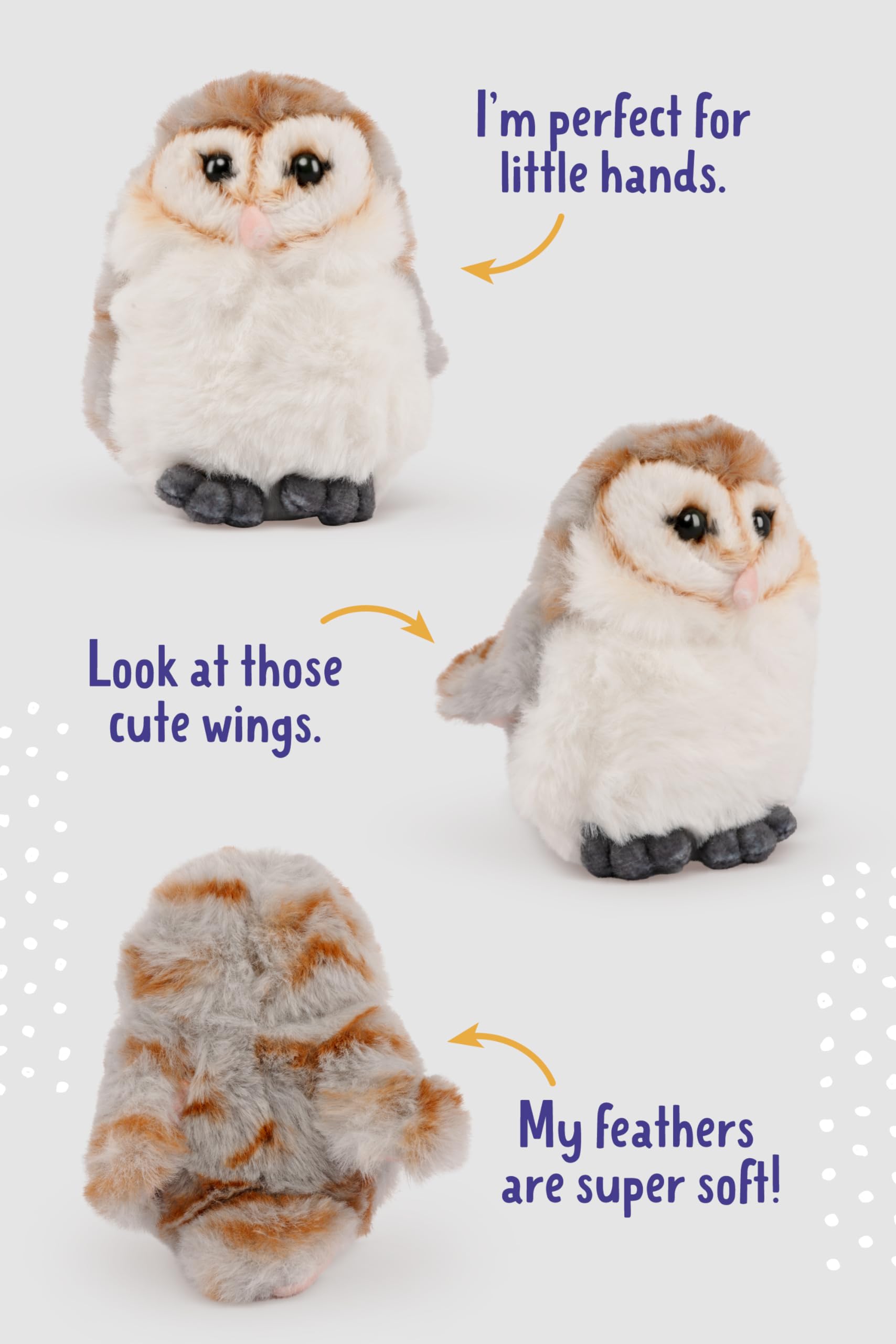 Living Nature SMOLS Barn Owl Plush Toy | Soft Toy Gift For Kids | Naturli Eco-Friendly Plush, White