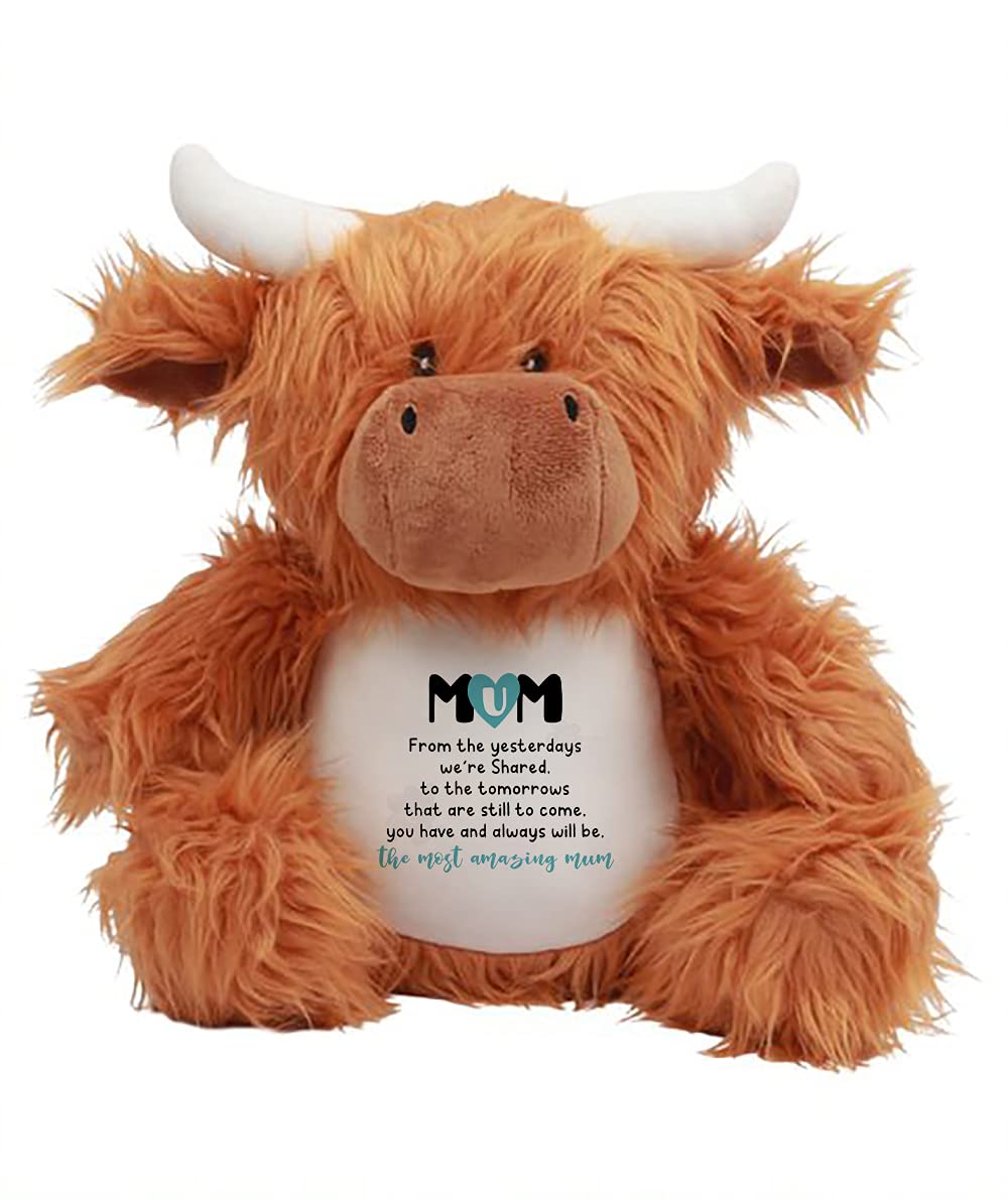 Getagift The Most Amazing Mum, Birthday/Thank You Gifts for Her/Mum from Daughter Son, Mother's Day Present Cuddly Plush Soft Toys, Teddy Bear. (Highland Cow)