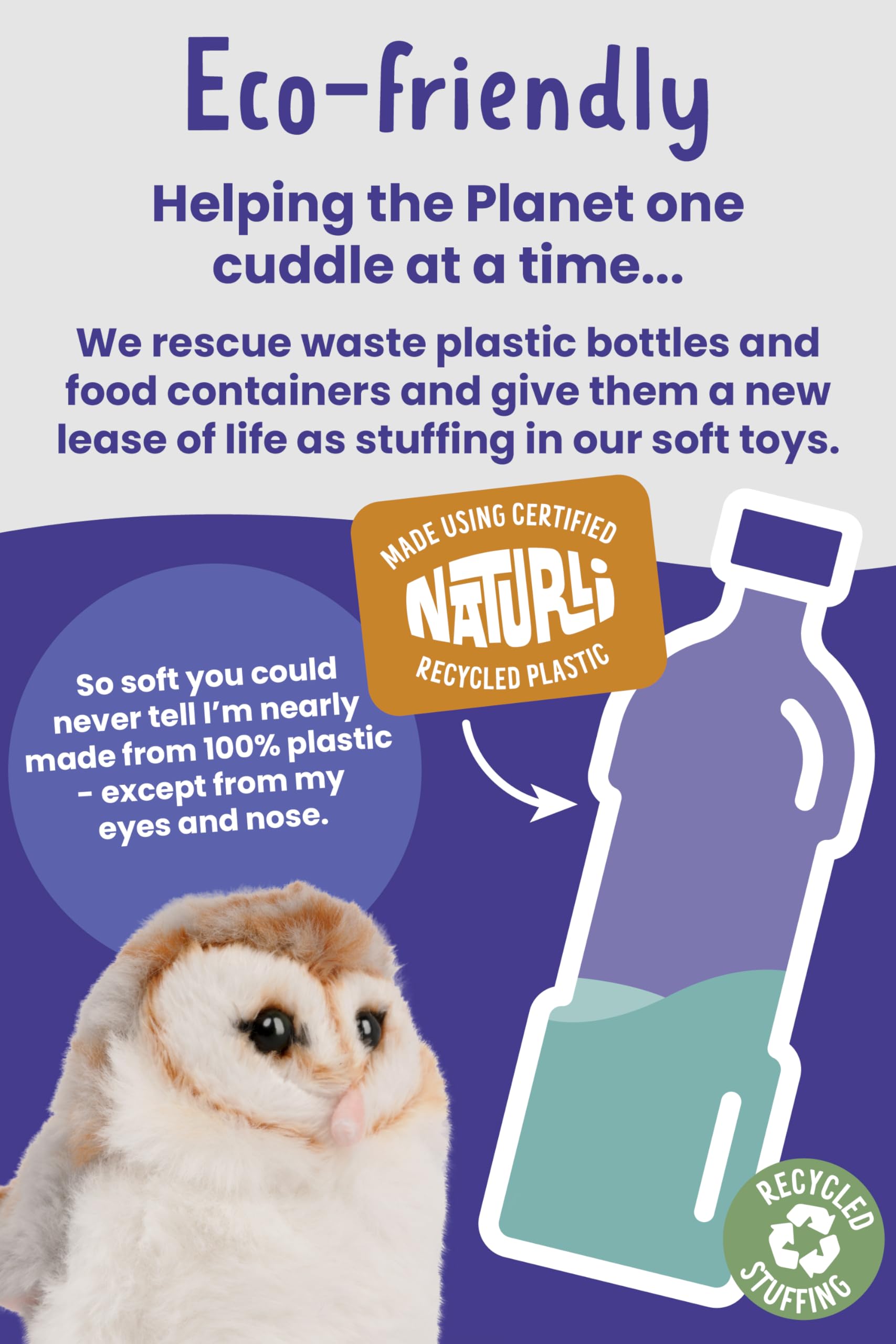 Living Nature SMOLS Barn Owl Plush Toy | Soft Toy Gift For Kids | Naturli Eco-Friendly Plush, White