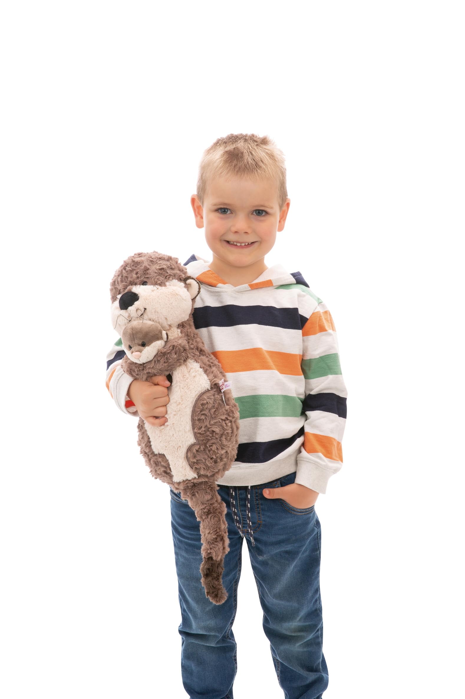 Cuddly soft toy otter Oda with baby Odalina, 40 x 20 cm, grey – soft and fluffy plush figure for boys, girls, and babies; perfect as a gift or decoration for home, kindergarten, or on the go