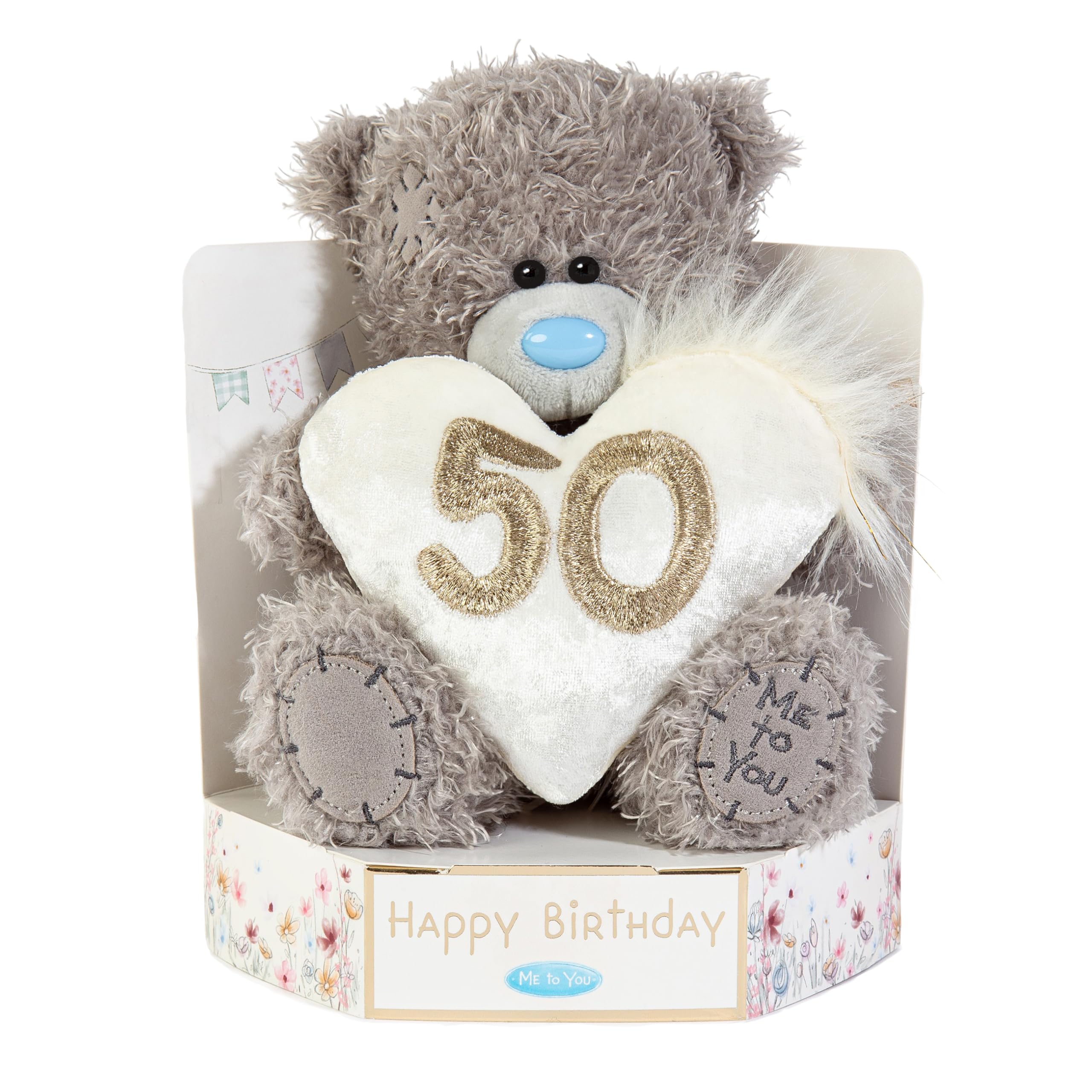 Me to You Tatty Teddy Plush 15cm-High 50th Birthday Bear On Luxury Gift Plinth - Official Collection, Grey